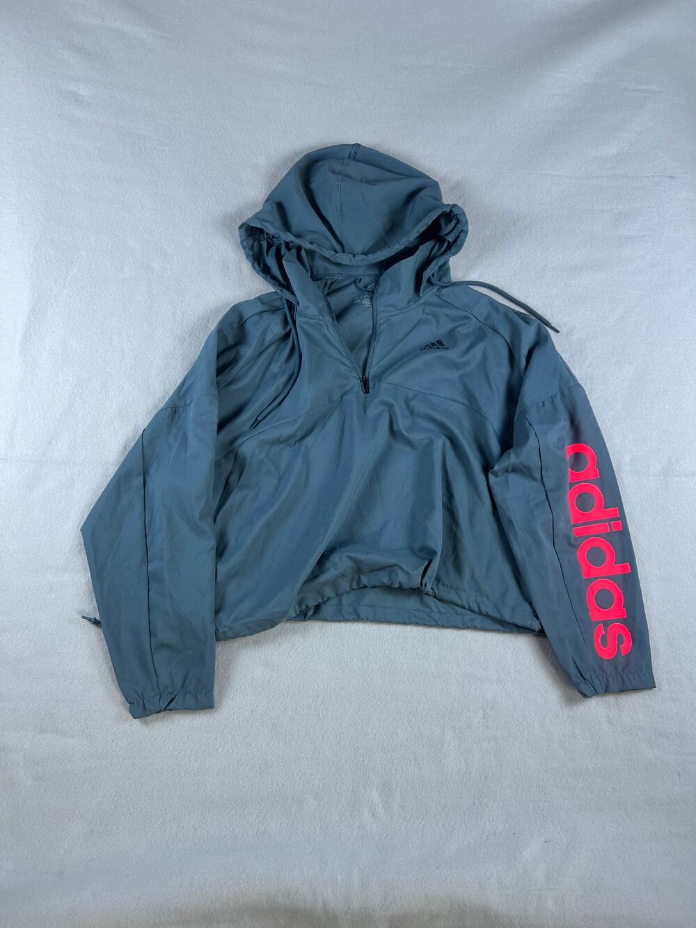 adidas Crop Windbreaker Jacket Womens L Blue Logo Primegreen Athleisure Sports